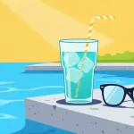 Тропический коктейль и солнечные очки у бассейна — иллюстрация к статье о том, покрывает ли туристическая страховка алкоголь