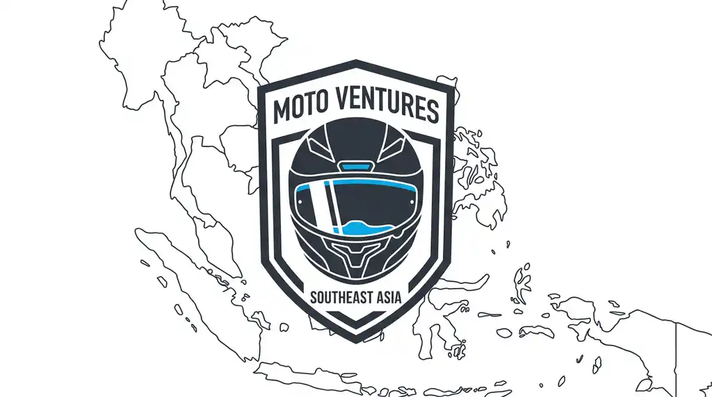 Минималистичная плоская карта Юго-Восточной Азии с отметками популярных направлений и силуэтом скутера, символизирующая страховое покрытие для путешественников