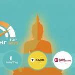 Современная плоская иллюстрация (modern flat) для статьи о страховании в Таиланде 2026. На бирюзовом фоне изображен золотистый силуэт храма Ват Арун, окруженный логотипами страховых компаний Genki, SafetyWing, Т-Банк, АльфаСтрахование и Ингосстрах. Слева расположена иконка пятизвездочного рейтинга и заголовок «ТОП-5 страховок».